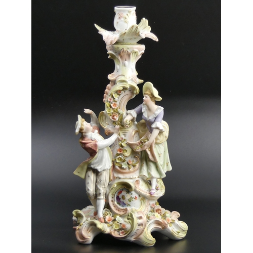 29 - Large 19th century Dresden German porcelain, floral encrusted figural candlestick. 33cm high.
UK Pos... 