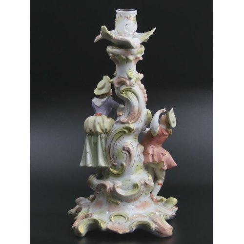 29 - Large 19th century Dresden German porcelain, floral encrusted figural candlestick. 33cm high.
UK Pos... 