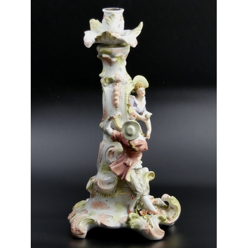 29 - Large 19th century Dresden German porcelain, floral encrusted figural candlestick. 33cm high.
UK Pos... 