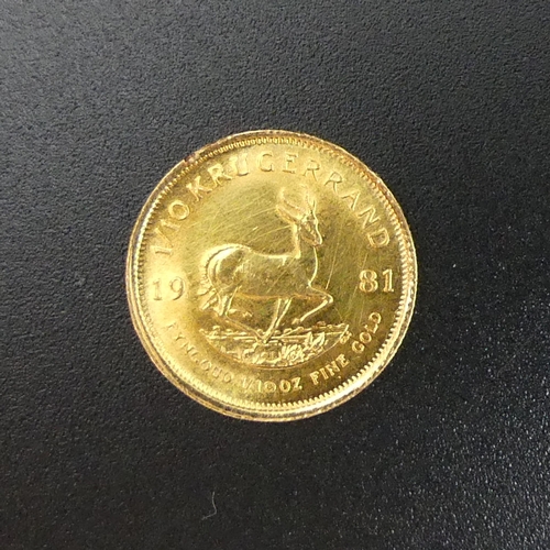 39 - 1/10th ounce Krugerrand 22ct gold coin. 3.4 grams.
UK Postage £10.