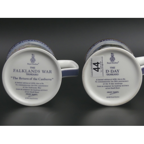 44 - Two Royal Doulton china limited edition tankards, The Falklands War and The D-Day Landings. 13cm hig... 