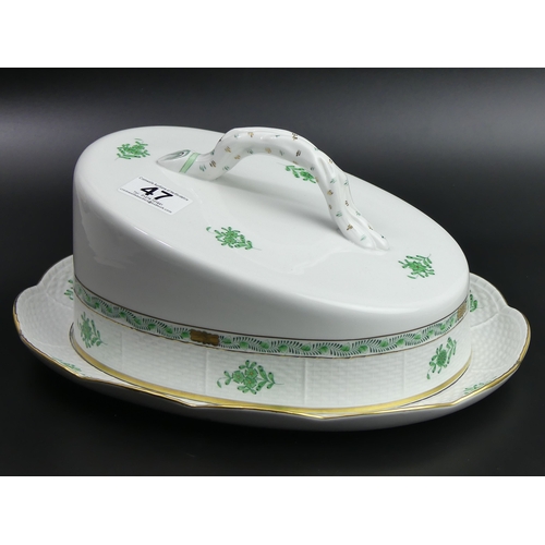 47 - A large Herend Chinese green bouquet porcelain cheese dish and cover. 30cm long x 14cm high.
UK Post... 