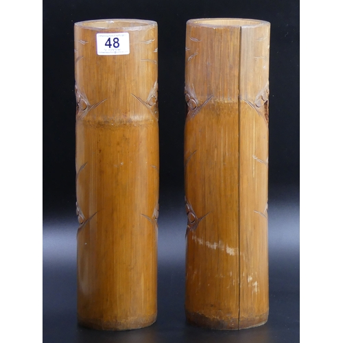 48 - A large pair of old Chinese carved bamboo brush pots. 36.5cm high.
UK Postage £30.