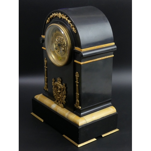 49 - Victorian marble and slate mantle clock with gilt metal embellishments and a French movement. 35cm h... 