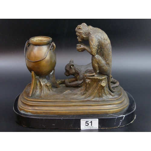 51 - Bronze monkey and cat figure group 