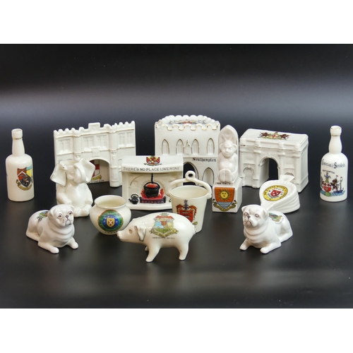 52 - 14 items of novelty crested china ware. Tallest 10cm.
UK Postage £15.