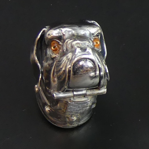 56 - 3 novelty silver plated vesta cases, viz. a Bulldog, a Pierrot and Gladstone along with a snuff box.... 