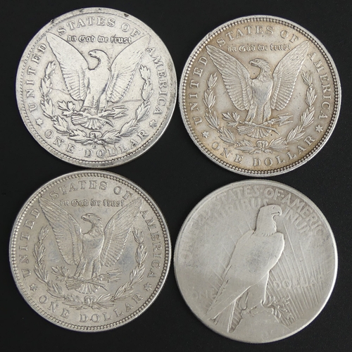 61 - Four American silver dollars, 1882, 1891, 1896 & 1926. 106 grams.
UK Postage £15.