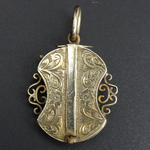 67 - Victorian yellow metal (un-tested) locket pendant of unusual design. 5.2 grams. 38 mm in length.
UK ... 