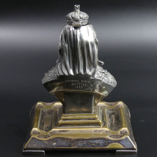 74 - Victorian silver plated inkwell by Mappin & Webb commemorating Queen Victoria's diamond jubilee in 1... 