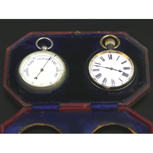 77 - Early 1900's barometer, thermometer and clock desk set. 19.5 cm x 13 cm x 3.5 cm.
UK Postage £15.