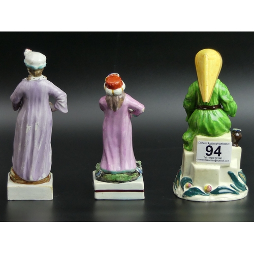 94 - Three early-mid 19th century Staffordshire pottery figures. Tallest 16.5 cm.
UK Postage £15.