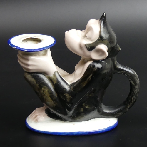 96 - An art deco monkey design porcelain candlestick, German circa 1930. 13 cm high.
UK Postage £15.