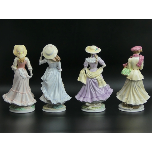 102 - A set of four Royal Worcester fine bone china figurines, Spring, Summer, Autumn and Winter. 24 cm ta... 