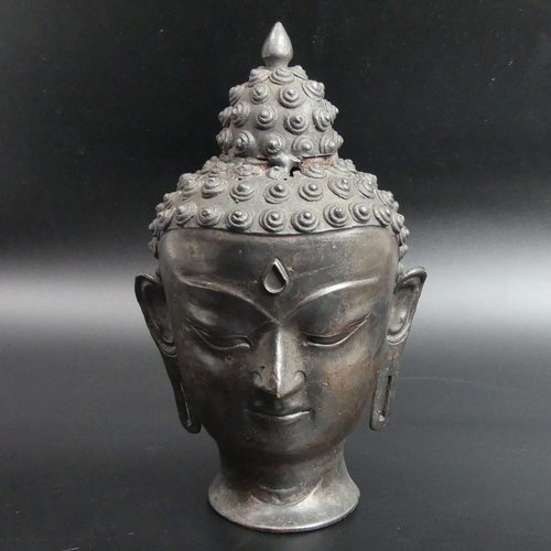 108 - Late 19th/early 20th century Thai bronze Buddha head. 21.5 cm high. UK Postage £15.