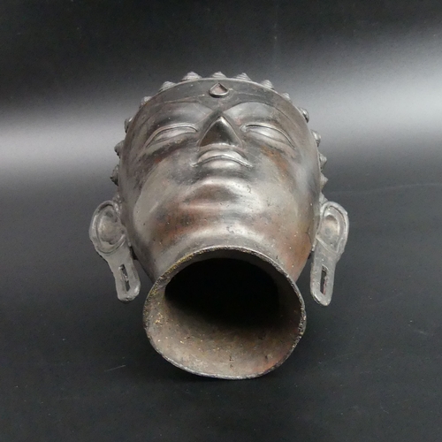 108 - Late 19th/early 20th century Thai bronze Buddha head. 21.5 cm high. UK Postage £15.