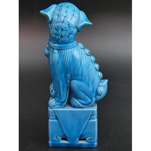 137 - Early 20th century Chinese turquoise glazed porcelain temple lion. 15.5 cm high. UK Postage £12.