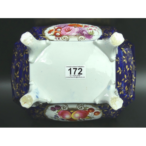 172 - English hand painted Regency period porcelain fruit bowl, circa 1825. 26 x 21 x 10 cm. UK Postage £1... 