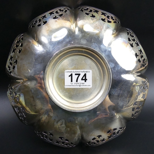 174 - Elizabeth II pierced silver fruit bowl, Sheffield 1958. 261 grams. 21 x 5.5 cm. UK Postage £15.