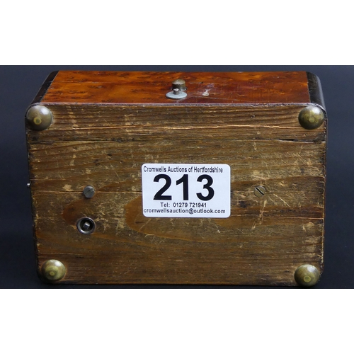 213 - Victorian Amboyna inlaid wooden, four air musical box. 13 x 8.5 5 cm. UK Postage £15.