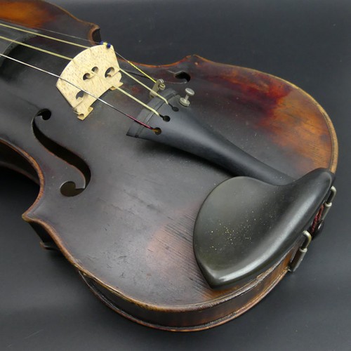 225 - A good old violin in playable un-touched condition, complete with hard case and bow. Length of back ... 