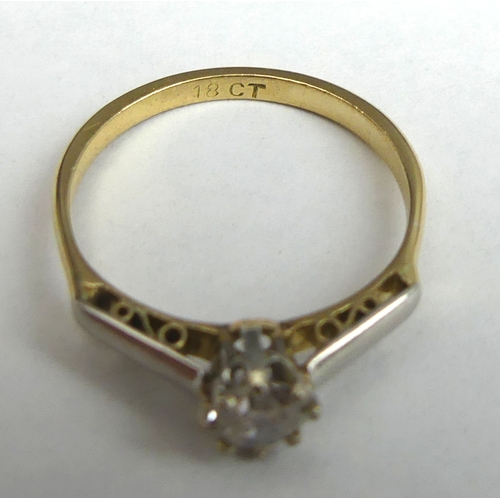 3 - 18ct gold single stone diamond ring (approx .25ct), 2.1 grams. Size K 1/2top 5.5 mm. UK Postage £12.
