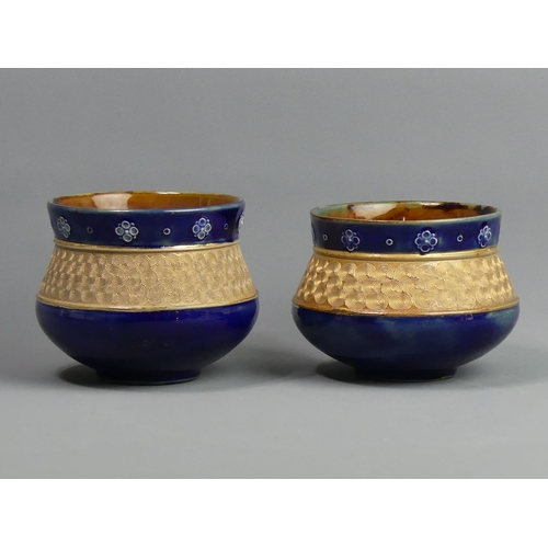 113 - Two Royal Doulton art pottery squat vases, circa 1910. 9 & 9.5 cm high. UK Postage £15.