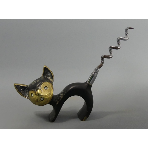 122 - Art Deco bronze stylised cat design novelty corkscrew. 9 cm high. UK Postage £12.