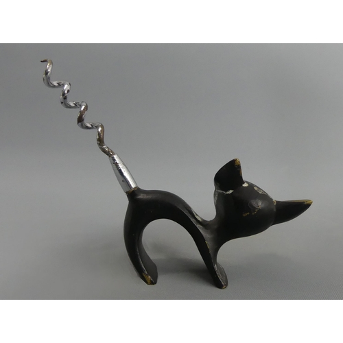 122 - Art Deco bronze stylised cat design novelty corkscrew. 9 cm high. UK Postage £12.