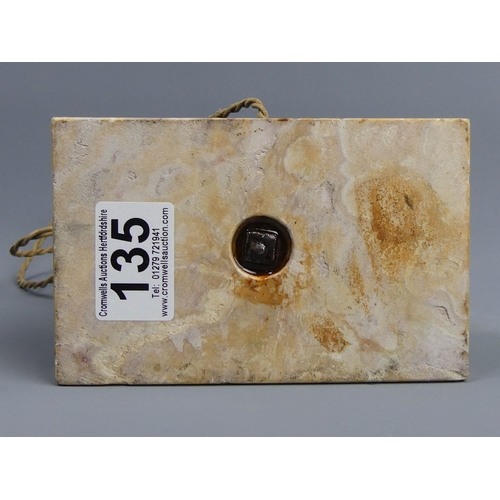 135 - Art Deco bronzed spelter figural lamp, signed Bouret on a marble base. 19 cm. UK Postage £15.