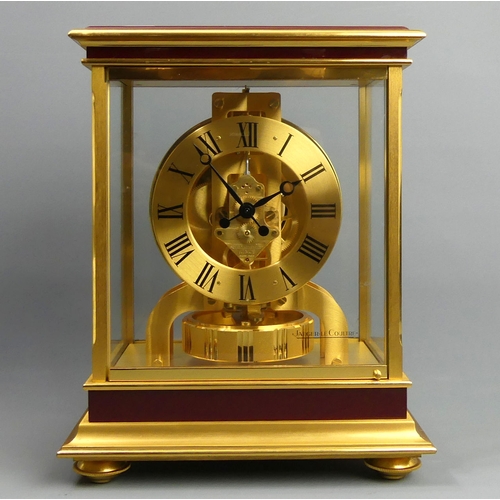 138 - Jaeger-Le Coultre Atmos mechanical torsion pendulum clock with a maroon enamel panels. 28 x 21 x 16 ... 