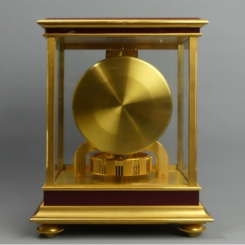 138 - Jaeger-Le Coultre Atmos mechanical torsion pendulum clock with a maroon enamel panels. 28 x 21 x 16 ... 