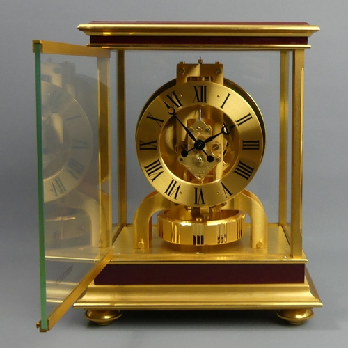 138 - Jaeger-Le Coultre Atmos mechanical torsion pendulum clock with a maroon enamel panels. 28 x 21 x 16 ... 