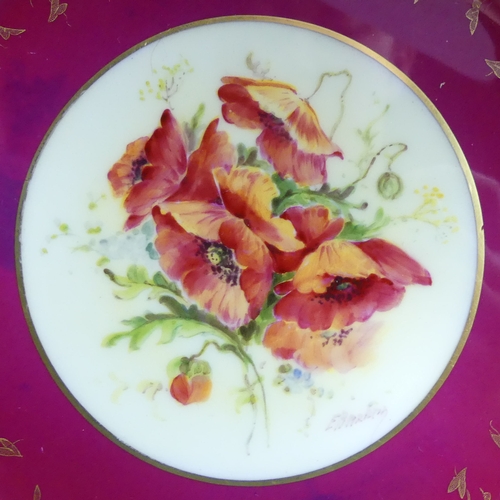 139 - Royal Worcester hand painted poppy design porcelain plate, signed E Barking?. 26.5 cm diameter. UK P... 