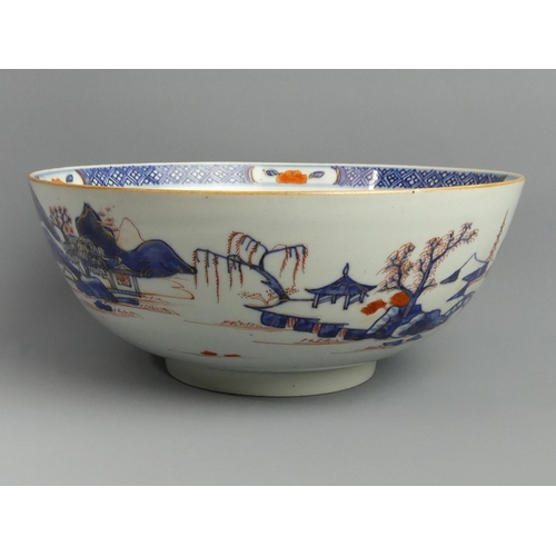 163 - Chinese blue and iron red porcelain large punch bowl, circa 1750. 27 x 11.2 cm. UK Postage £20.