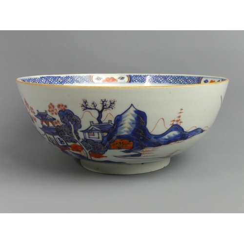 163 - Chinese blue and iron red porcelain large punch bowl, circa 1750. 27 x 11.2 cm. UK Postage £20.