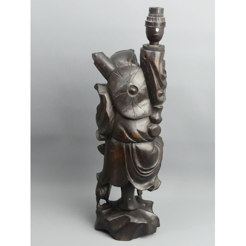 265 - Carved Japanese hardwood figural table lamp, circa 1920. 44 cm. UK Postage £18.