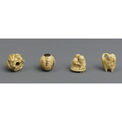 266 - 10 Japanese Meiji period carved Ojime ivory beads, one cinnabar lacquer and one peach stone example.... 