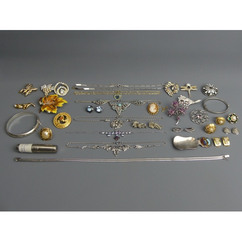 12a - A collection of costume and silver jewellery, including two silver hinged bangles, Monet and other s... 
