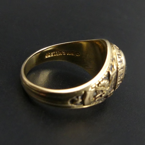 1 - 10 carat gold Pueblo County American college ring, 6.1 grams. Size O, 14mm wide. UK Postage £12.