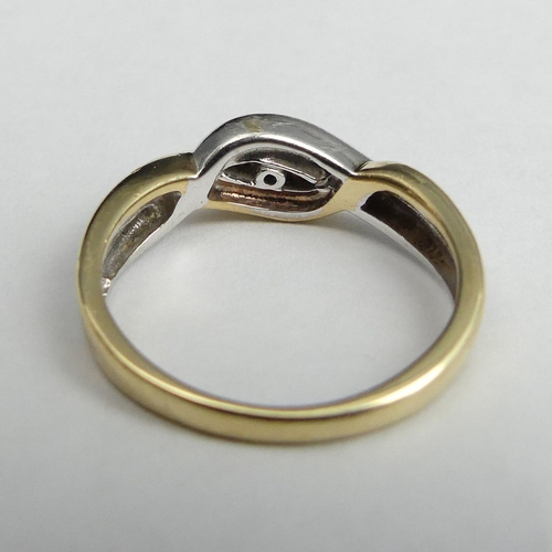 6 - 9 carat yellow and white gold diamond ring, 2.9 grams. Size L 1/2, 6mm wide. UK Postage £12.