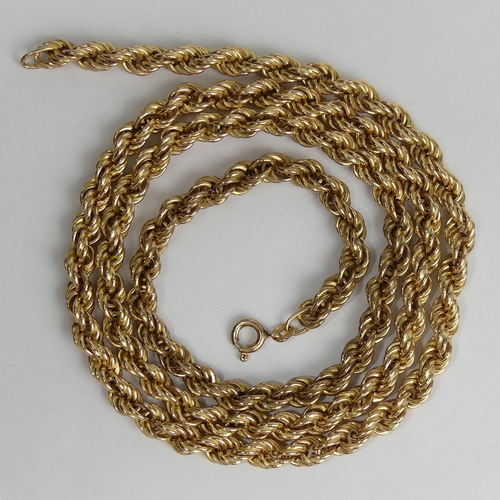 10a - 9ct gold rope twist chain necklace, 22 grams. 61.5 cm. UK Postage £12.