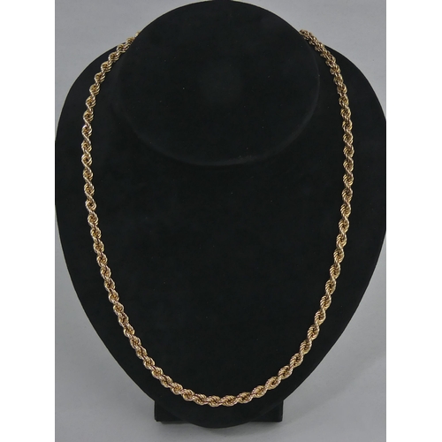 10a - 9ct gold rope twist chain necklace, 22 grams. 61.5 cm. UK Postage £12.