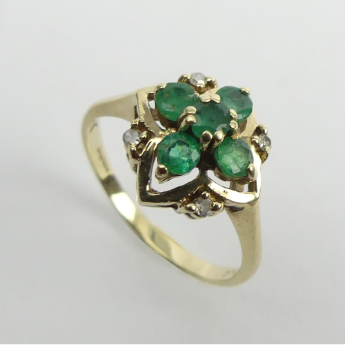 15 - 9ct gold emerald and diamond ring, 2.7 grams. Size Q, 13 mm. UK Postage £12.