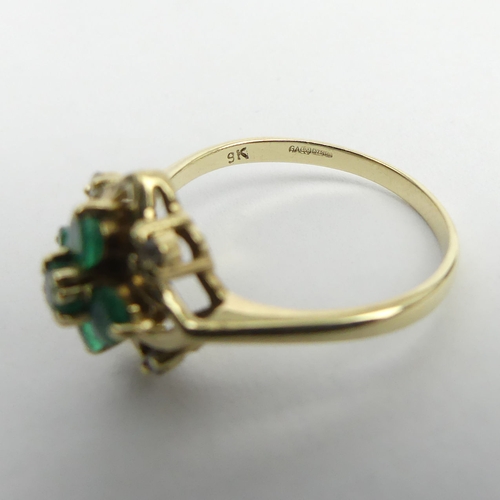 15 - 9ct gold emerald and diamond ring, 2.7 grams. Size Q, 13 mm. UK Postage £12.