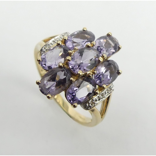 22 - 9ct gold amethyst and diamond ring, 3.2 grams. Size N, 17.8 mm. UK Postage £12.