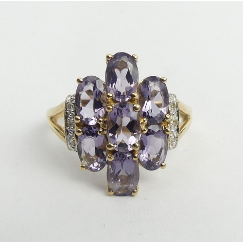 22 - 9ct gold amethyst and diamond ring, 3.2 grams. Size N, 17.8 mm. UK Postage £12.