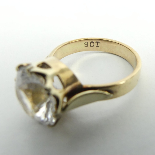 43 - 9ct gold white topaz single stone ring, 4.7 grams. Size N 1/2, 12.5 mm. UK Postage £12.