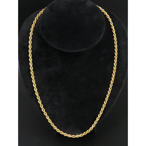 45e - 9ct gold 56 cm rope twist chain necklace, 8.7 grams. 4.2 mm. UK Postage £12.