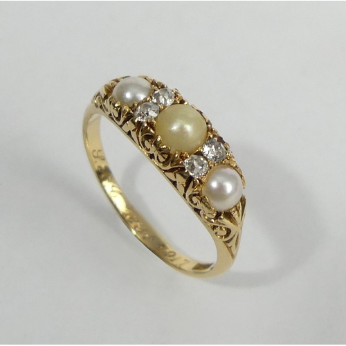 1 - 18ct gold split pearl and diamond ring, 3.3 grams, circa 1917. Size Q 6.1 mm. UK Postage £12.